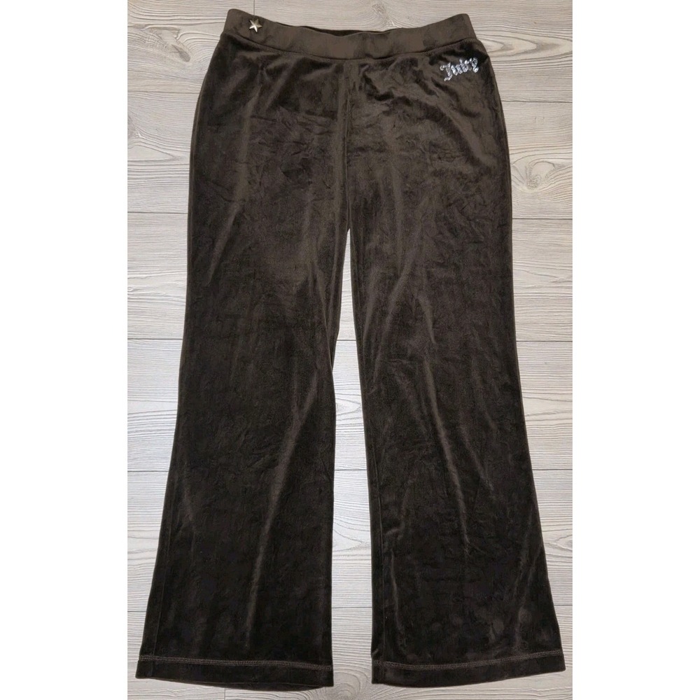Juicy Couture Women's Brown Flared Velour Pant Loungewear Size Medium Rhinestone